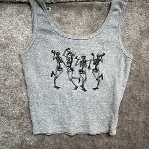 Obsessive Love Womens Cropped Tank Top Large Gray Gothic Skeleton Grunge Casual